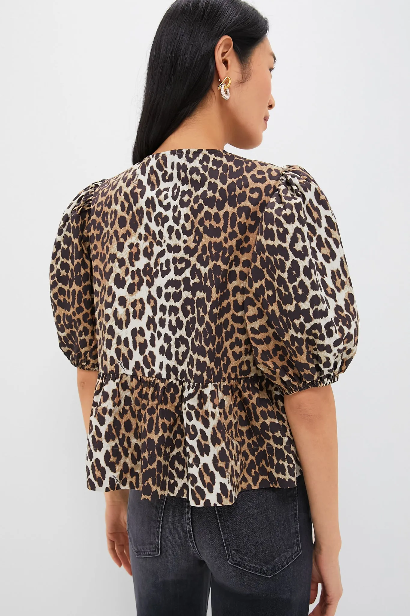 Leopard Printed Cotton Poplin Peplum Blouse