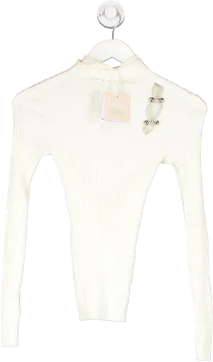 Liu Jo Cream Ribbed Embellished Roll Neck Jumper Bnwt UK S