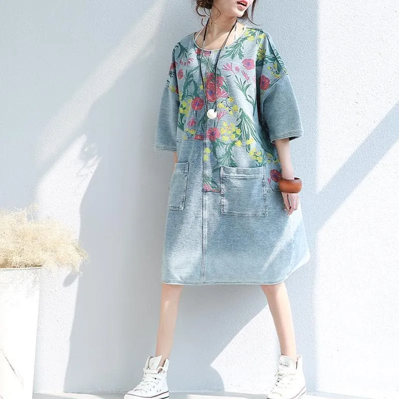 Loose Floral Printed Hippie Shirt Dress