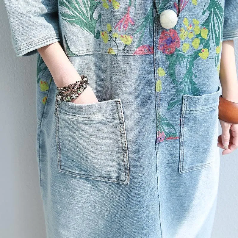 Loose Floral Printed Hippie Shirt Dress