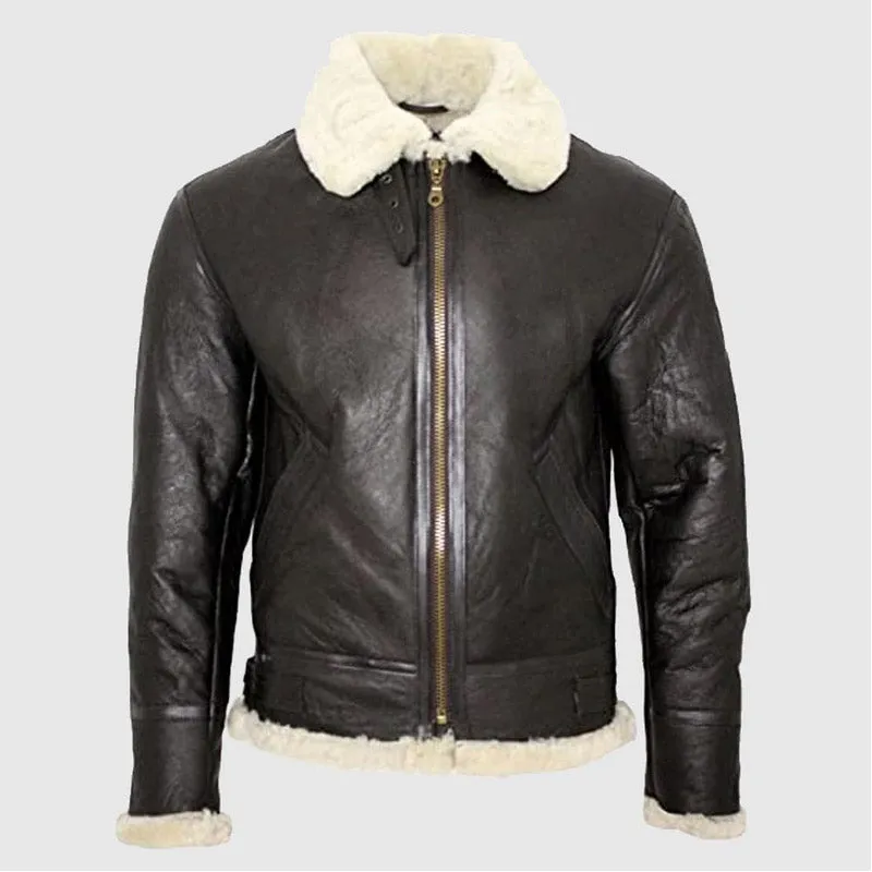 Men Cream B3 Shearling Sheepskin World War 2 Bomber Leather Flying Aviator Jacket