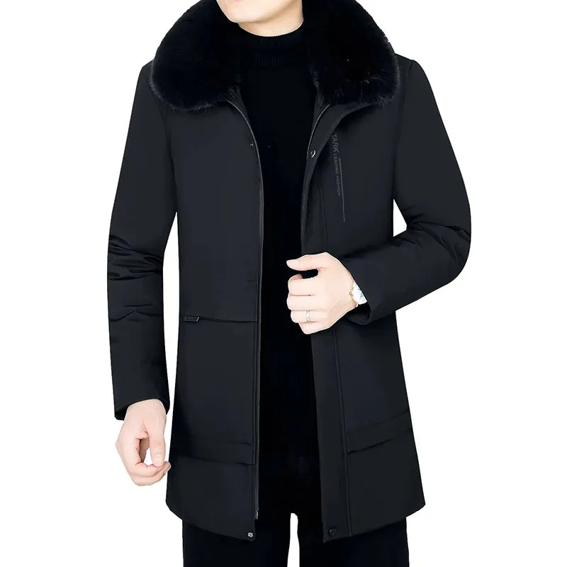 Men Fleece Lined Thick Warm Fur Collar Coat Winter Parka Autumn Work Outwearing Long Parka New Plush Jacket Male Size 5XL