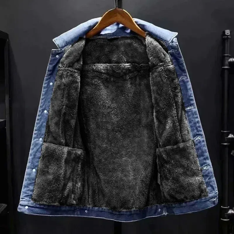 Men's Fashion Winter Denim Jacket Padded Thicker Warm Jacket Denim Top