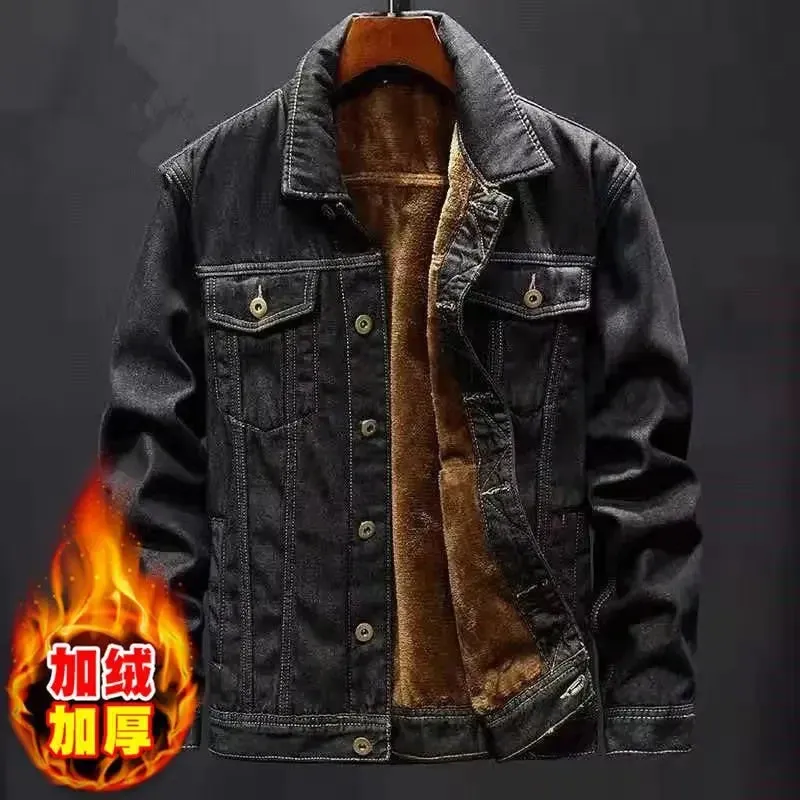 Men's Fashion Winter Denim Jacket Padded Thicker Warm Jacket Denim Top