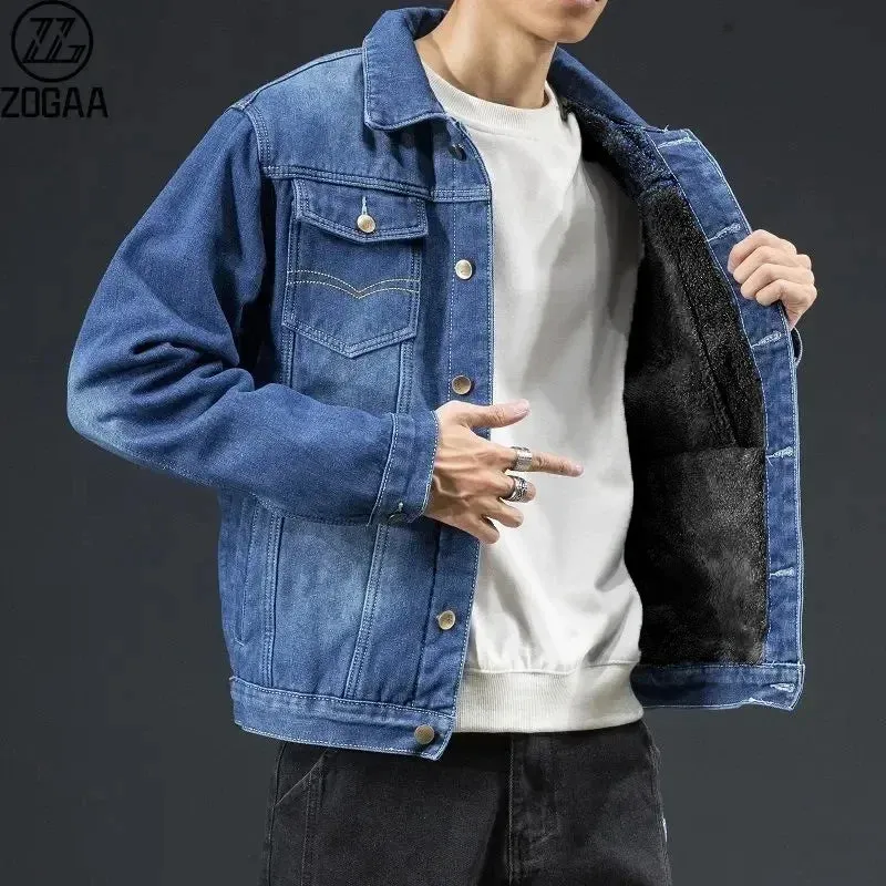 Men's Fashion Winter Denim Jacket Padded Thicker Warm Jacket Denim Top