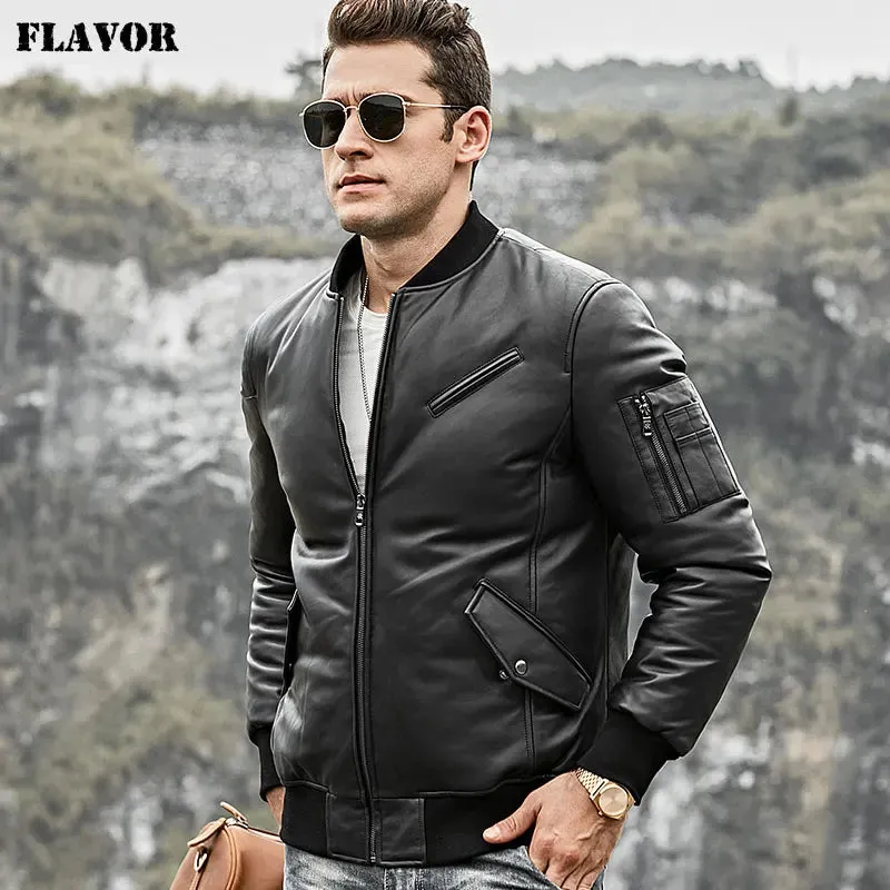 Men's Genuine Lambskin Leather Baseball Jacket