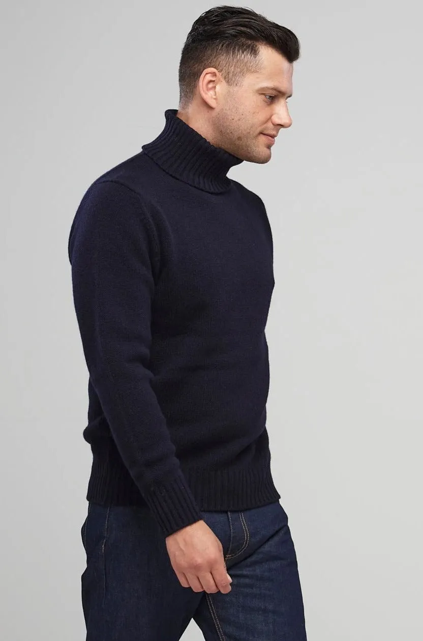 Men's Lambswool Roll Neck - Navy