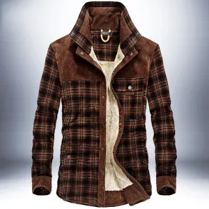 Men's Winter Insulated Jacket – Fleece Coat in Check Cotton