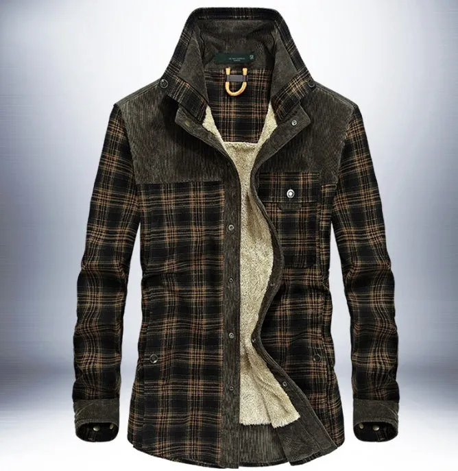 Men's Winter Insulated Jacket – Fleece Coat in Check Cotton