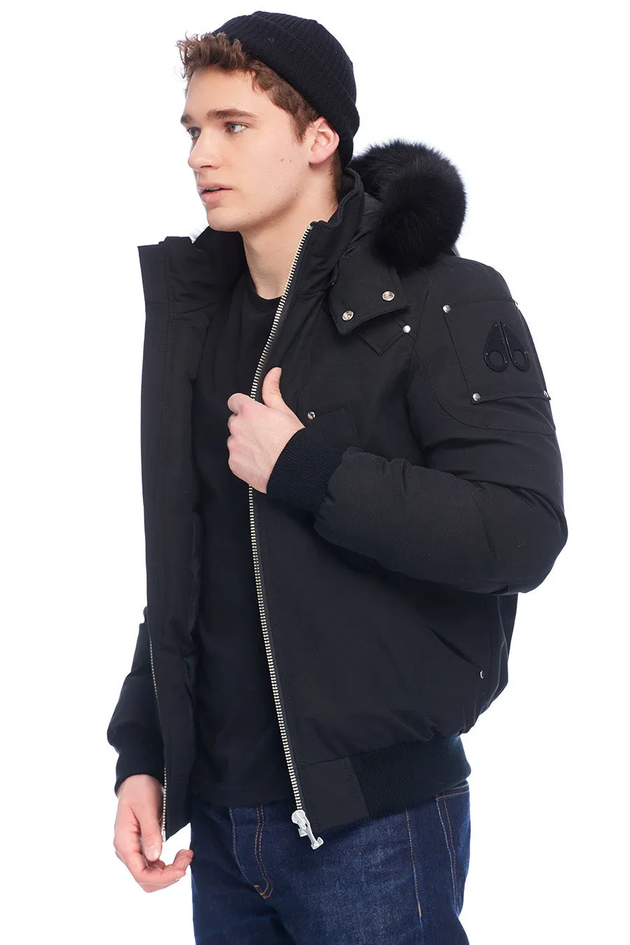 Moose Knuckles Mens Ballistic Bomber - Black with Black/Fox Fur