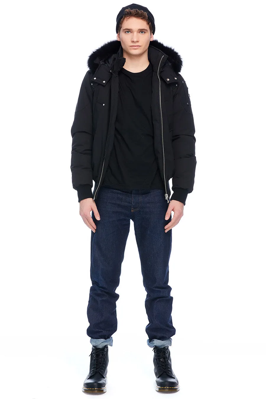 Moose Knuckles Mens Ballistic Bomber - Black with Black/Fox Fur