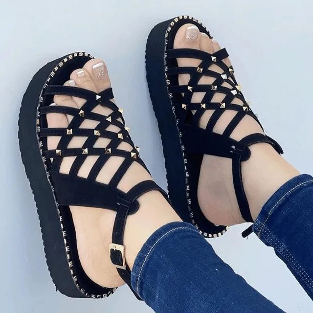 OCW Best Walking Sandals For Women Rivet Thick Platform Non-slip Chic Summer