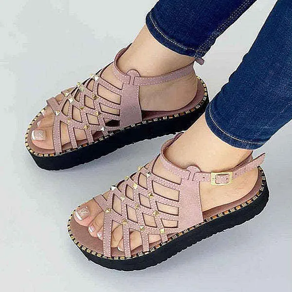 OCW Best Walking Sandals For Women Rivet Thick Platform Non-slip Chic Summer