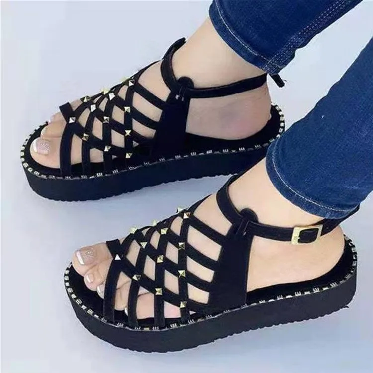 OCW Best Walking Sandals For Women Rivet Thick Platform Non-slip Chic Summer