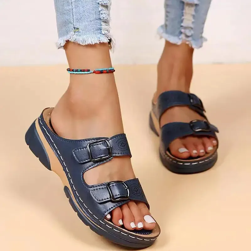 OCW Orthopedic Women Sandals Double Buckle Leather Comfort Summer