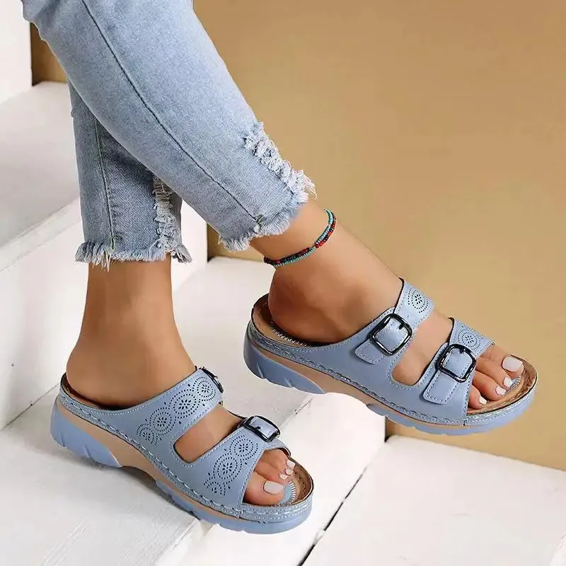 OCW Orthopedic Women Sandals Double Buckle Leather Comfort Summer