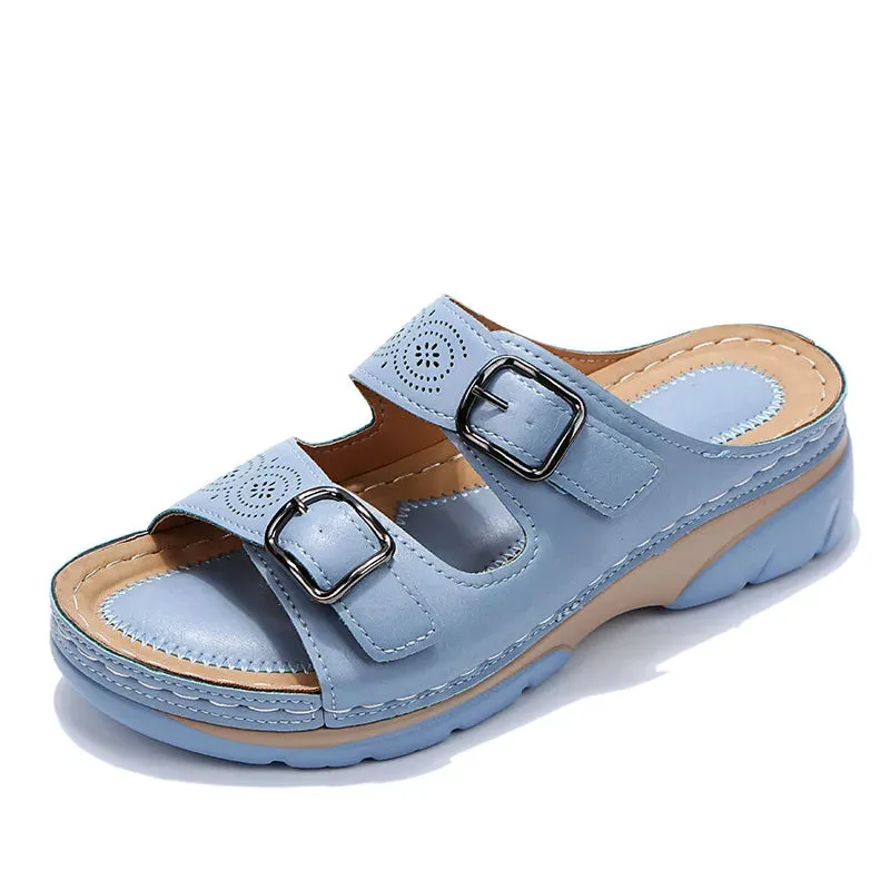 OCW Orthopedic Women Sandals Double Buckle Leather Comfort Summer