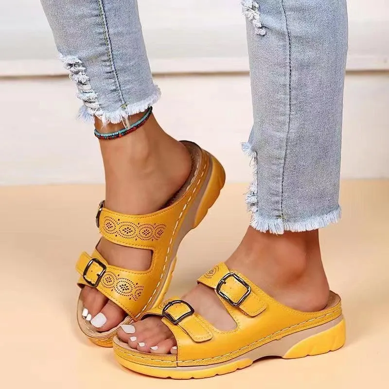 OCW Orthopedic Women Sandals Double Buckle Leather Comfort Summer