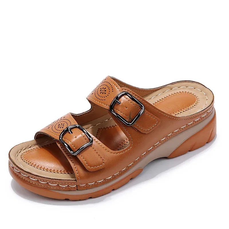 OCW Orthopedic Women Sandals Double Buckle Leather Comfort Summer