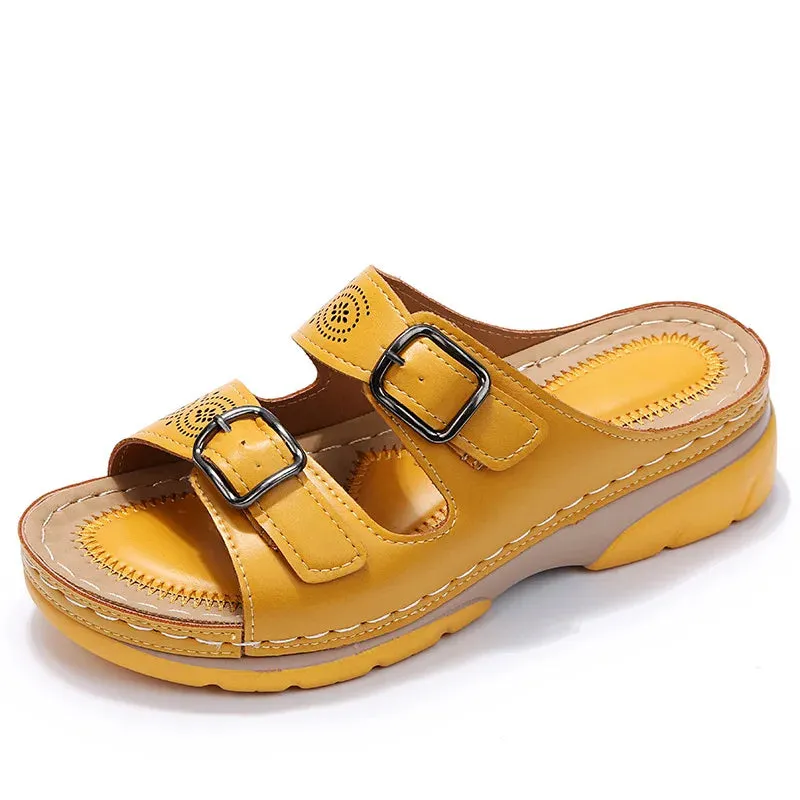 OCW Orthopedic Women Sandals Double Buckle Leather Comfort Summer