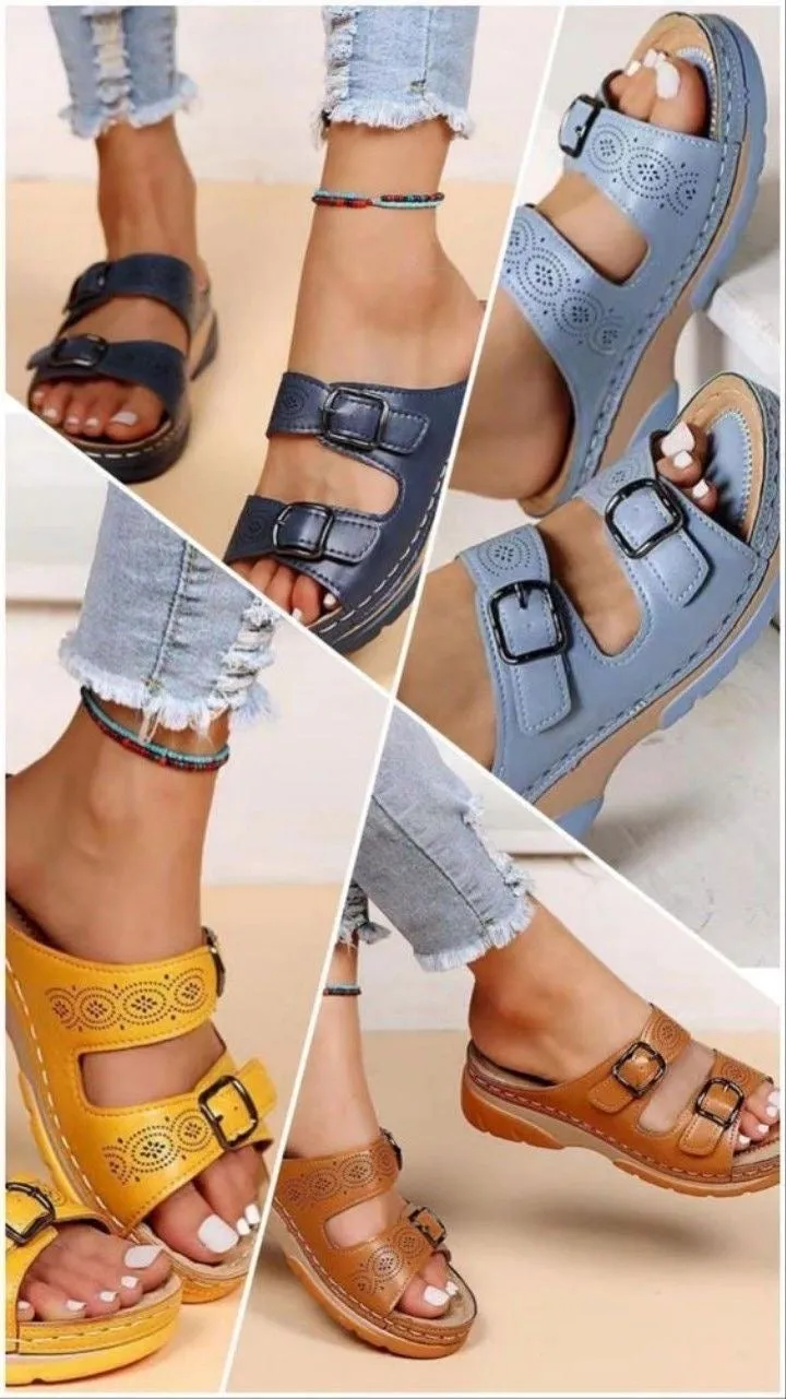 OCW Orthopedic Women Sandals Double Buckle Leather Comfort Summer