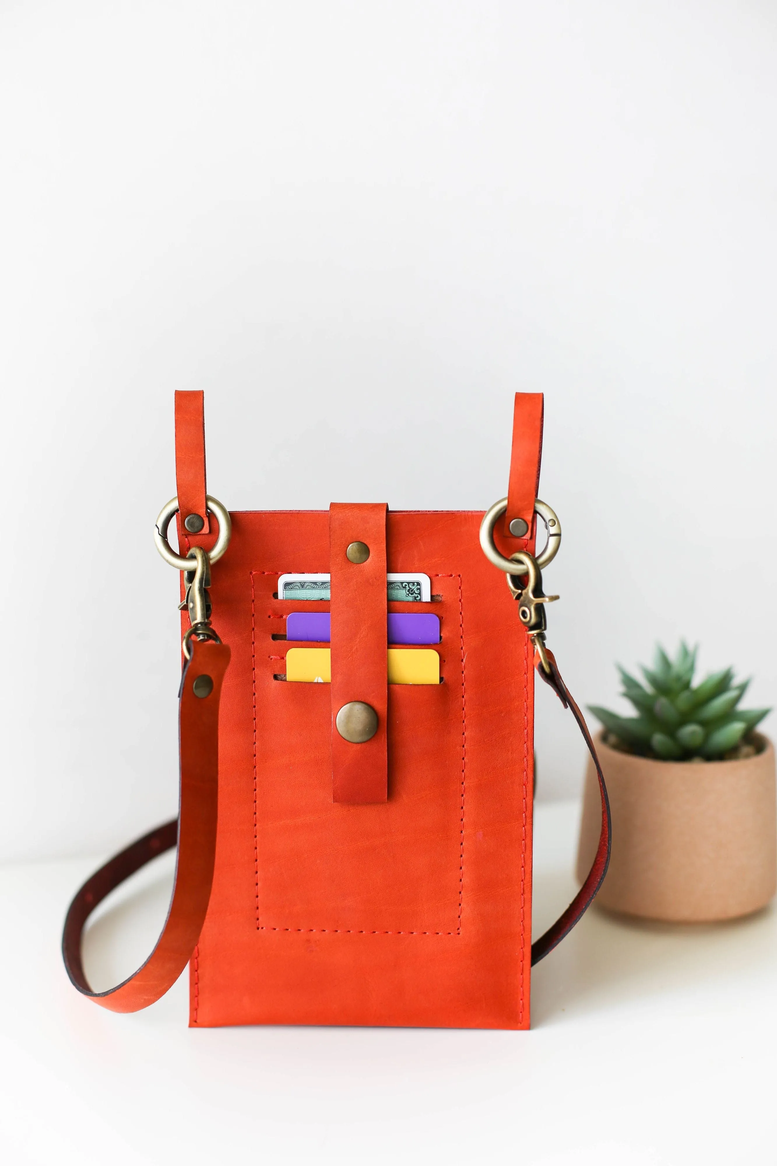 Orange Leather Phone Bag