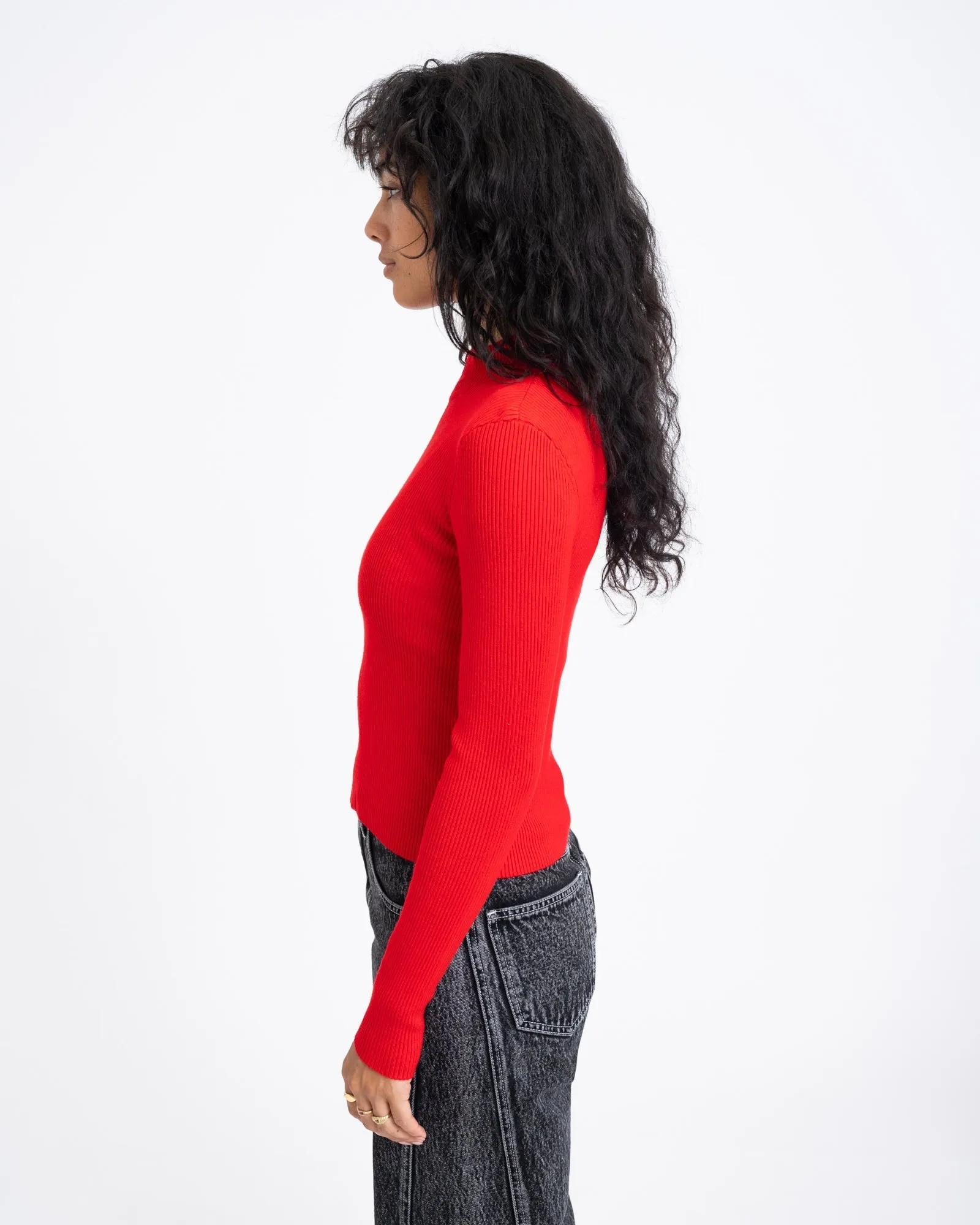 Piper High Neck Zip Knit Racing Red