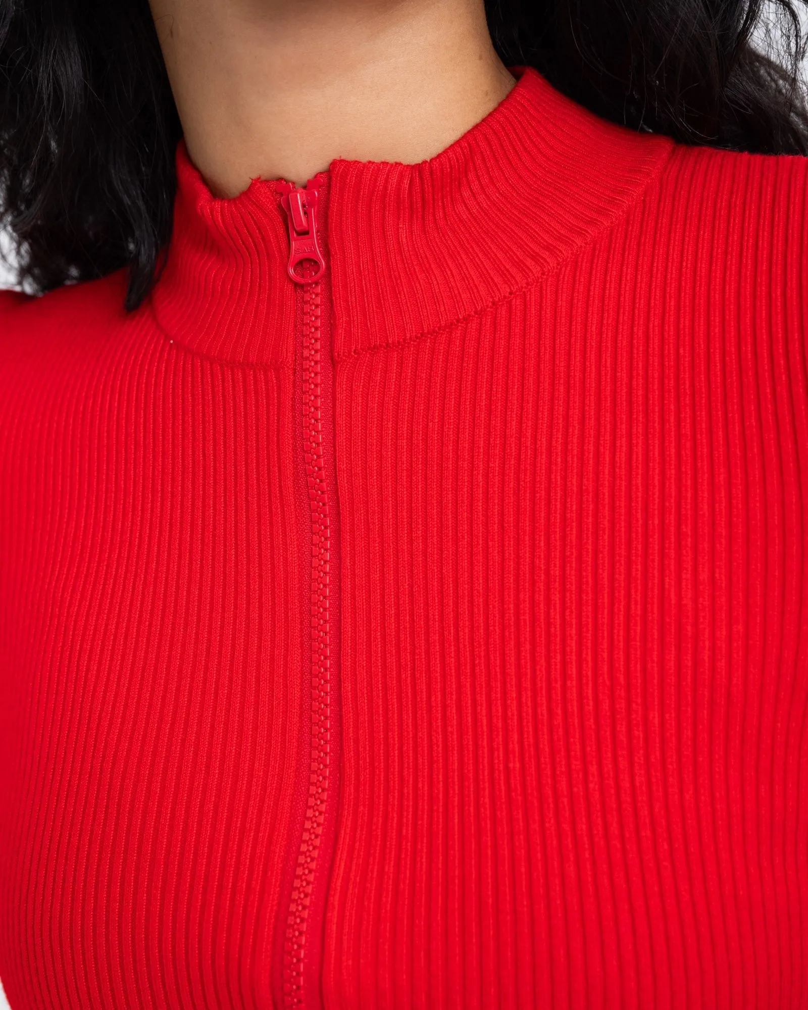 Piper High Neck Zip Knit Racing Red