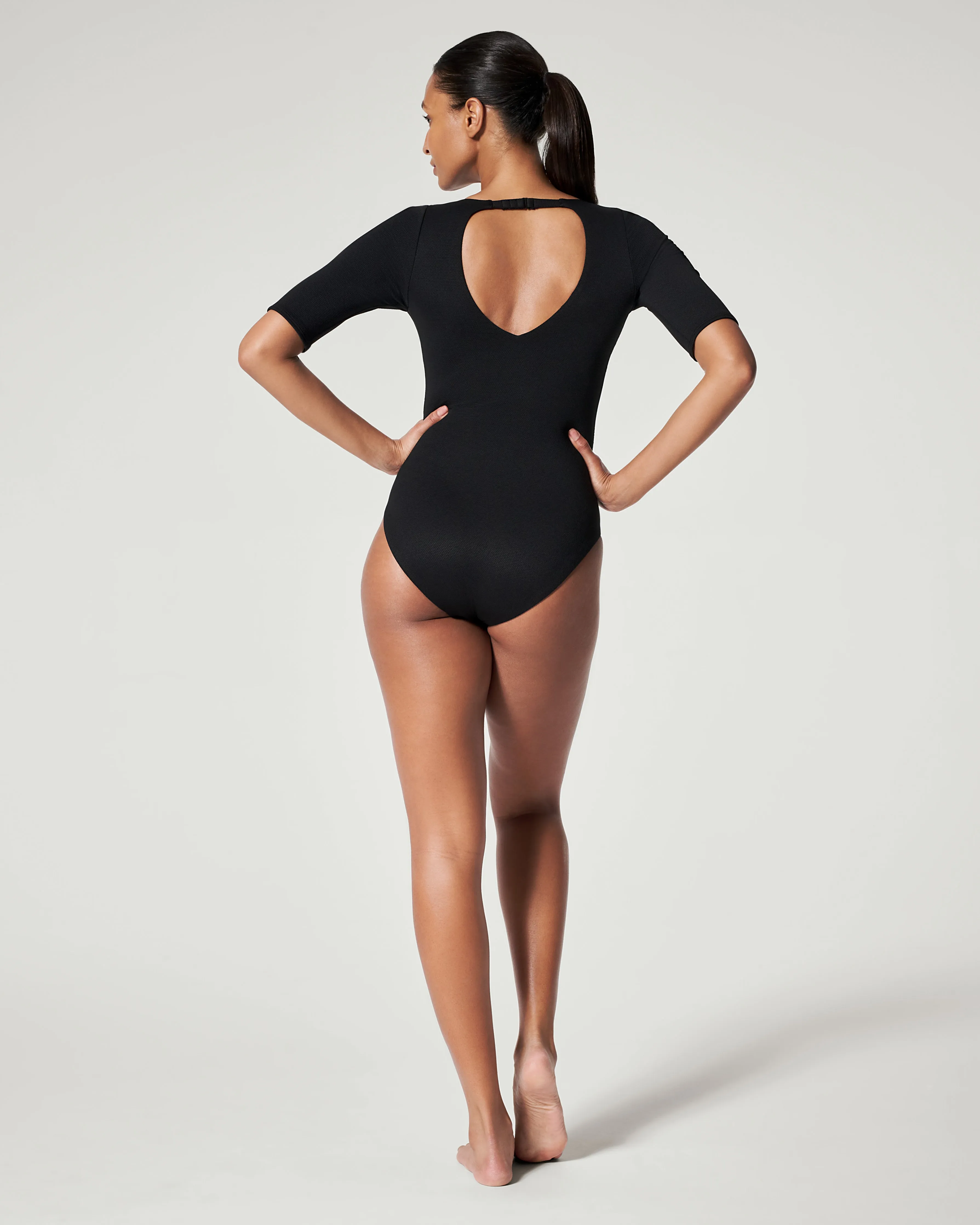 Pique Shaping Swim, Short Sleeve One-Piece