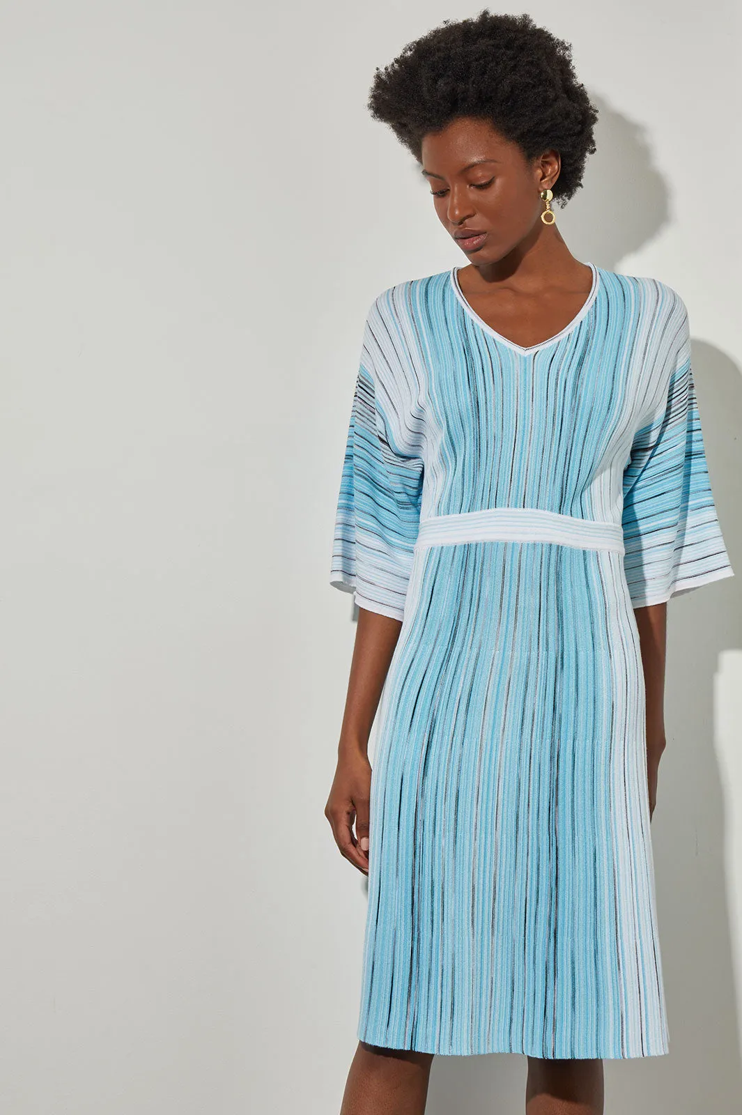 Plus Size Midi A-Line Dress - Pleated Space Dye Soft Knit