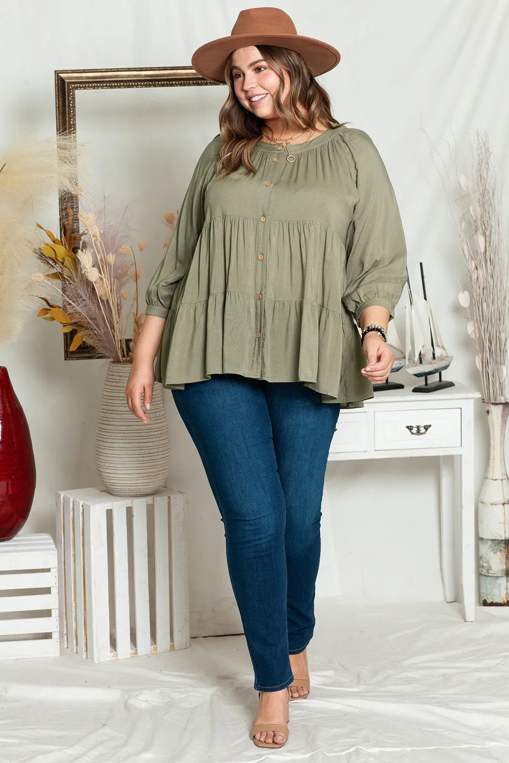 Plus Size Ruffle Tiered Shirt