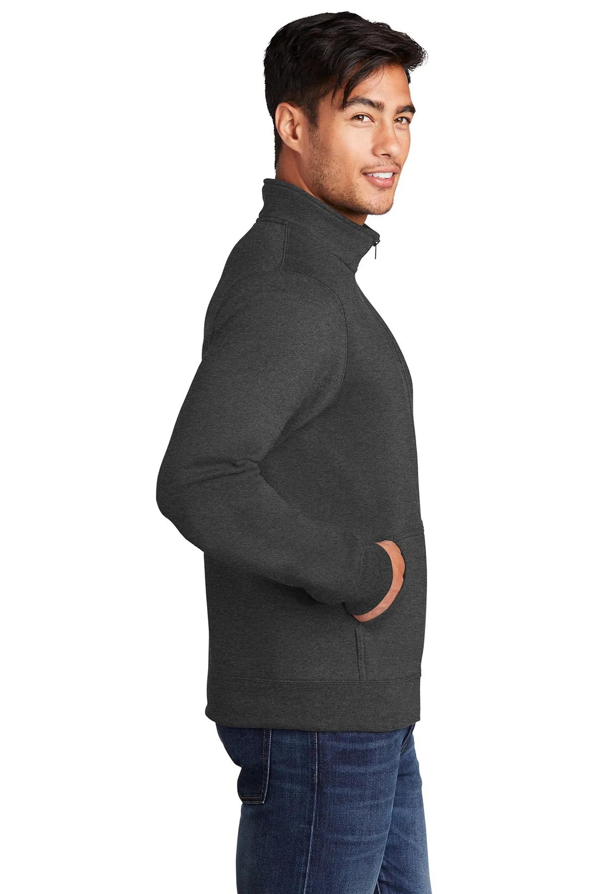 Port & Company Custom Cadet Collar Pullovers, Dark Heather Grey