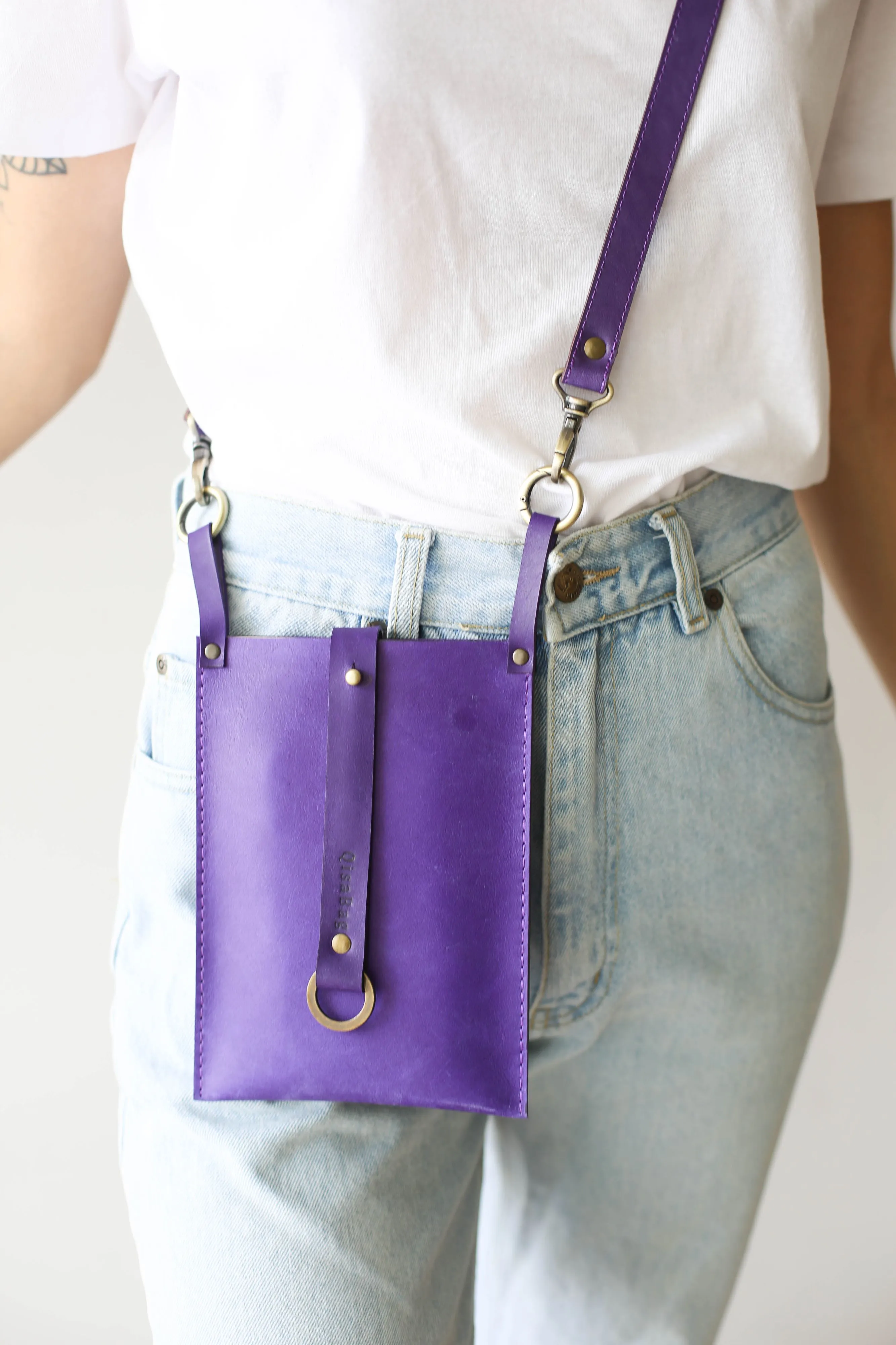 Purple Leather Phone Bag