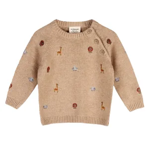 Safari Animal Embroidered Raglan Sweater