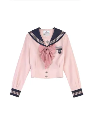 Sakura Petals Japanese Sailor Collar Long-sleeved JK Uniform Blouse