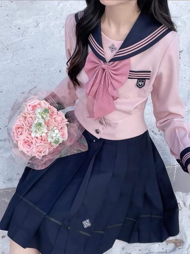 Sakura Petals Japanese Sailor Collar Long-sleeved JK Uniform Blouse