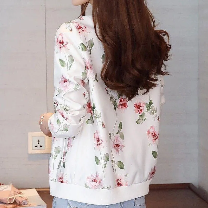 Short Jacket Women's Baseball Uniform Loose Jacket Printed Long-sleeved Chiffon Sunscreen