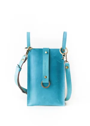 Sky Blue Leather Phone Bag