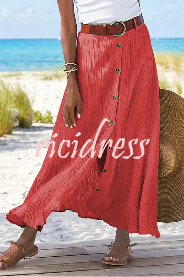 Soft Breeze Linen Blend Front Button Down Midi Skirt