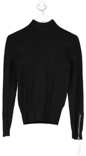 SOSANDAR Black Roll Neck Rose Gold Zip Detail Jumper UK 6