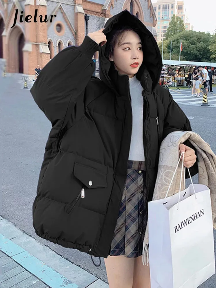 Style Bread Jackets Short Winter Jacket for Women Korean Fashion Loose Warm Black White Coat Woman Parkas Hooded S-XL