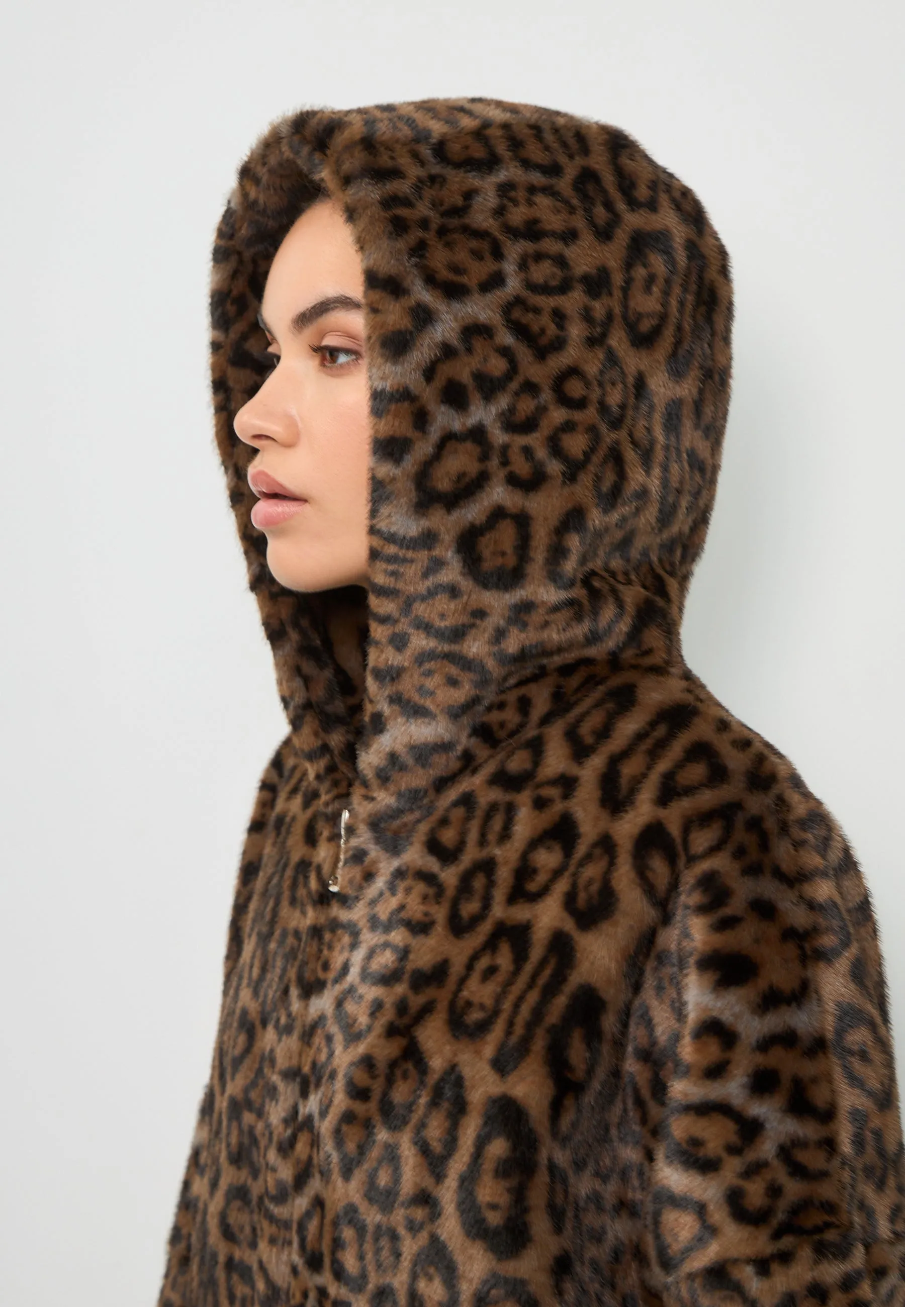 Stylish Hooded Faux Fur Jacket Reyna - Leopard