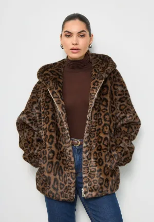 Stylish Hooded Faux Fur Jacket Reyna - Leopard