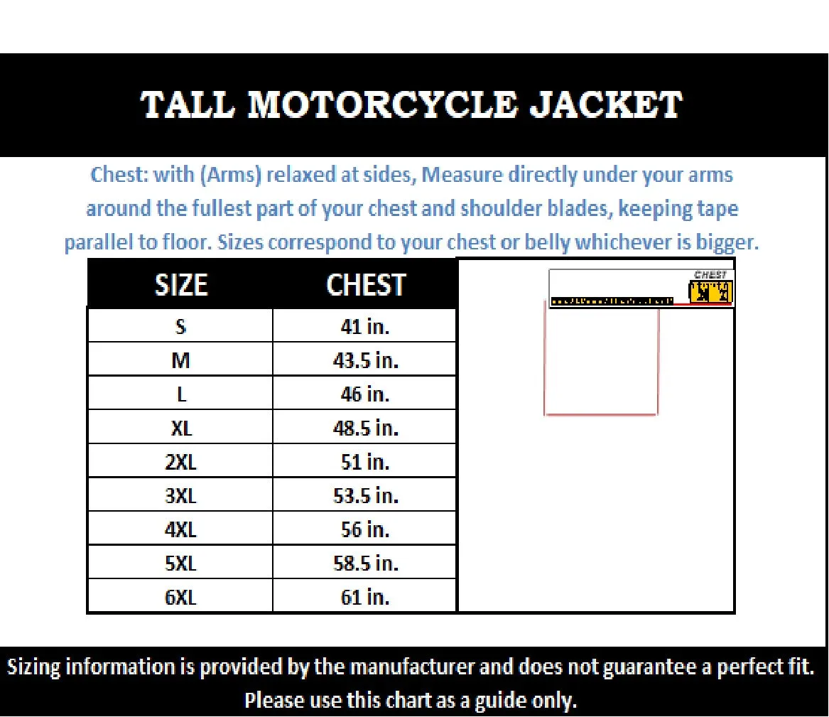 Tall Classic Motorcycle Leather Jacket - Biker Long Sleeve MC Jacket - SH1011T