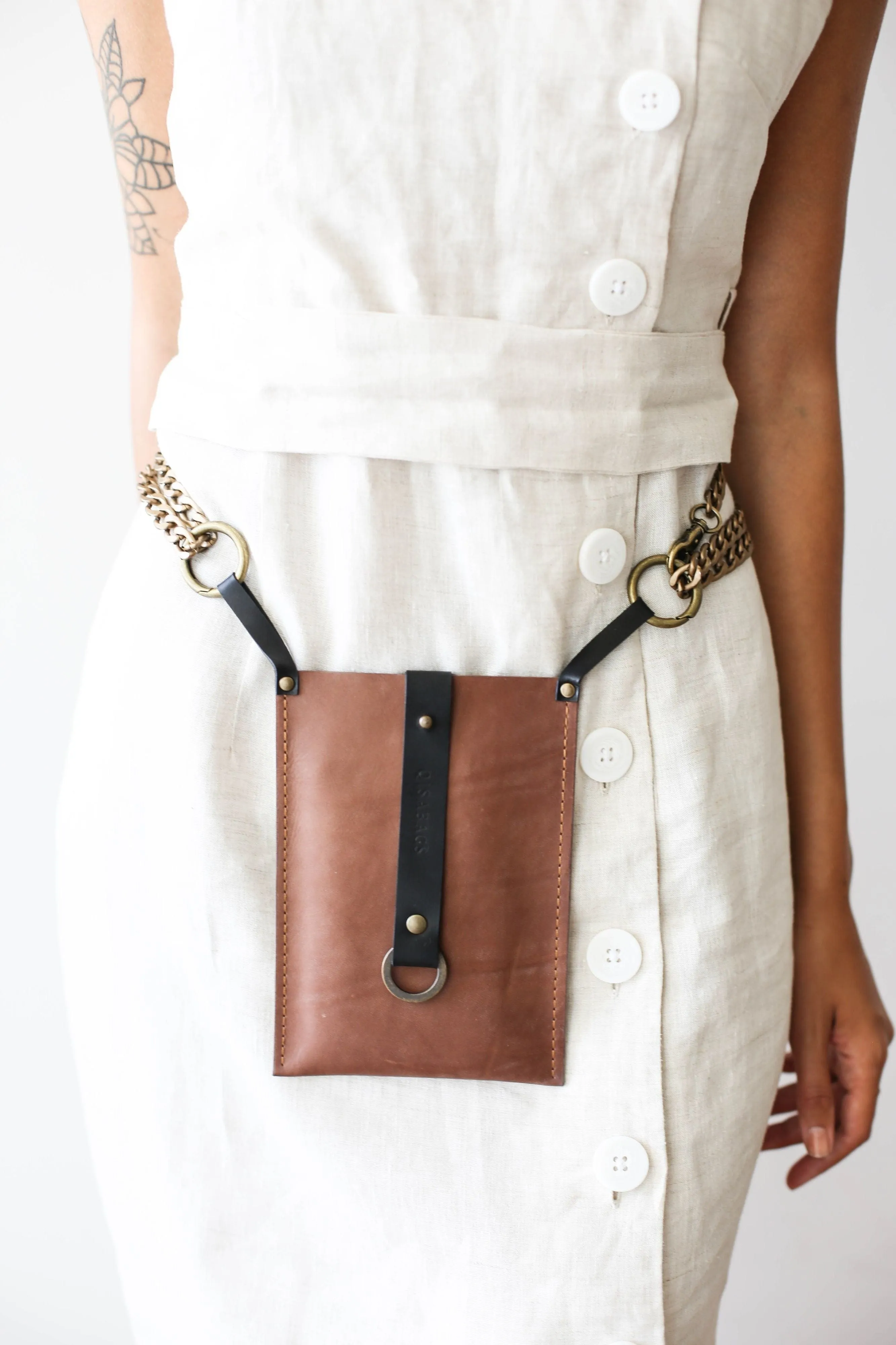 Taupe w/Black Leather Phone Bag