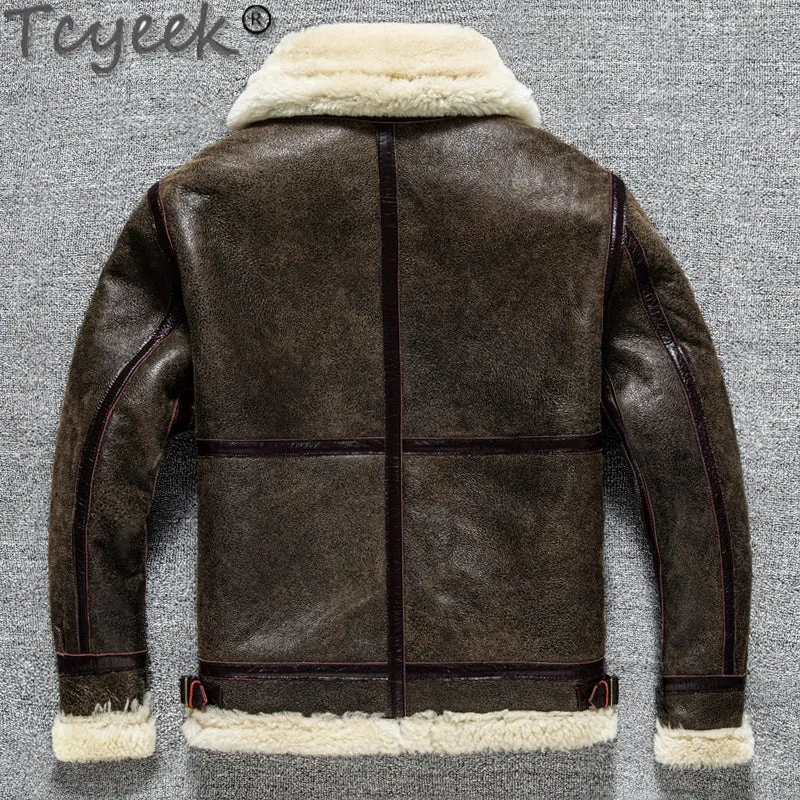 Tcyeek 100% natural genuine male fur jacket.Men winter warm thick wool coat.quality B3 shearling cloth.Plus size Peles