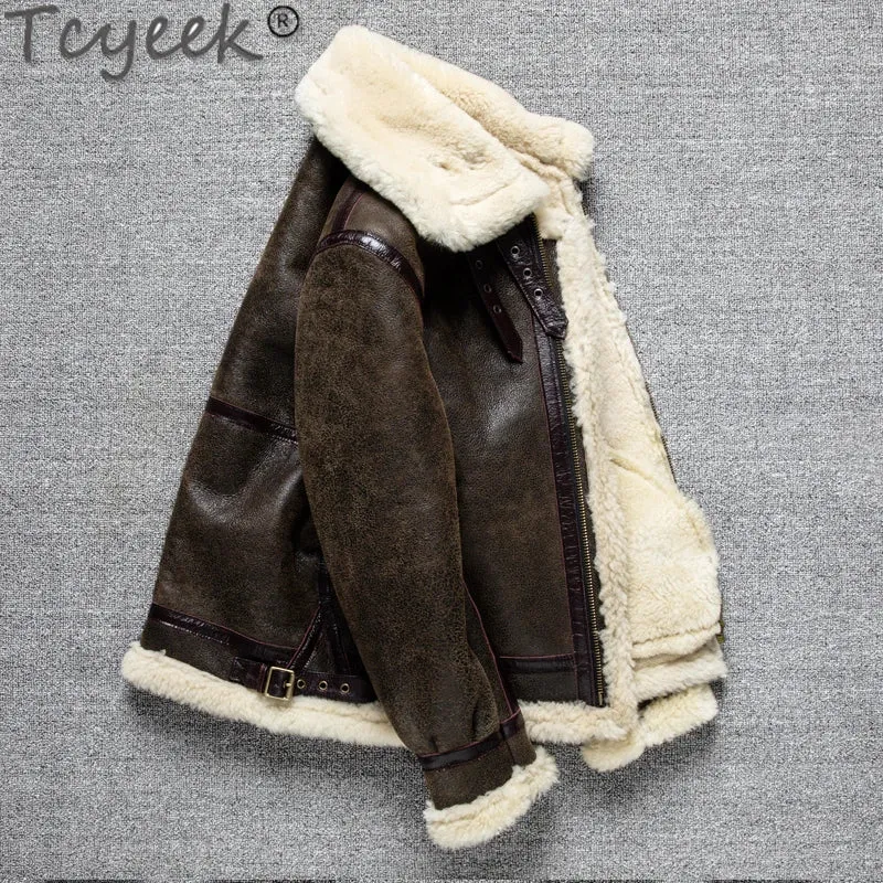 Tcyeek 100% natural genuine male fur jacket.Men winter warm thick wool coat.quality B3 shearling cloth.Plus size Peles