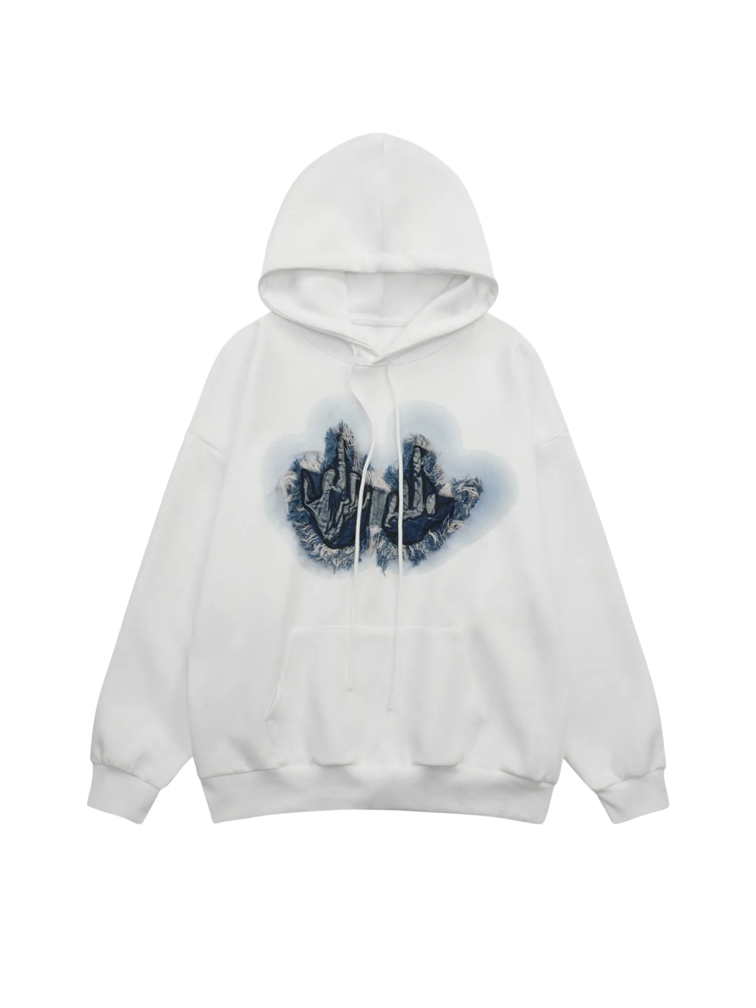 Thesupermade Raw Edge Embroidered Patch Graphic Hoodie