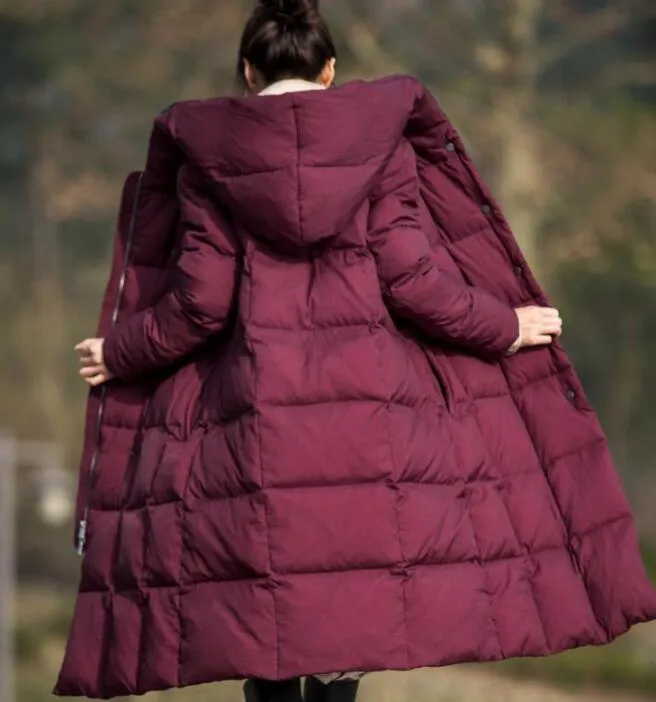 Thick Long Winter Duck Down Jacket, Hooded Down Jacket Women Puffer Coat