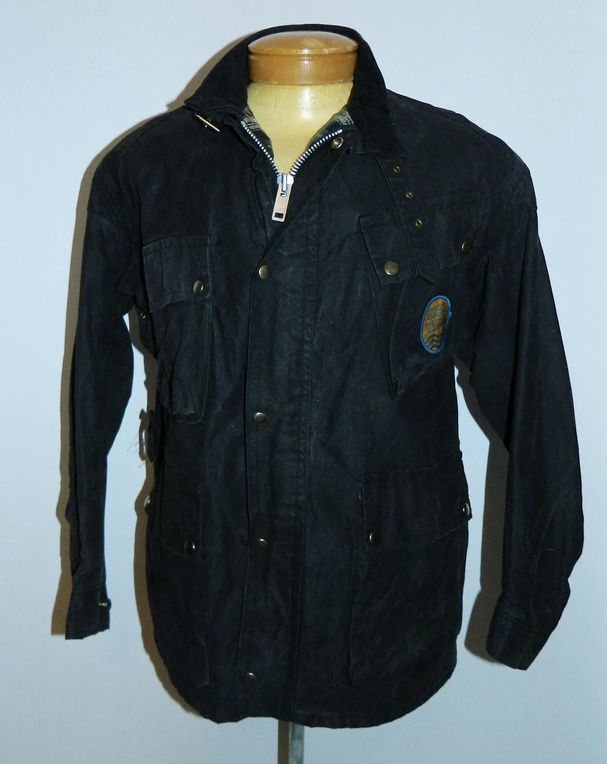 vintage waxed cotton field jacket black canvas EUROWEAR England oiled coat M